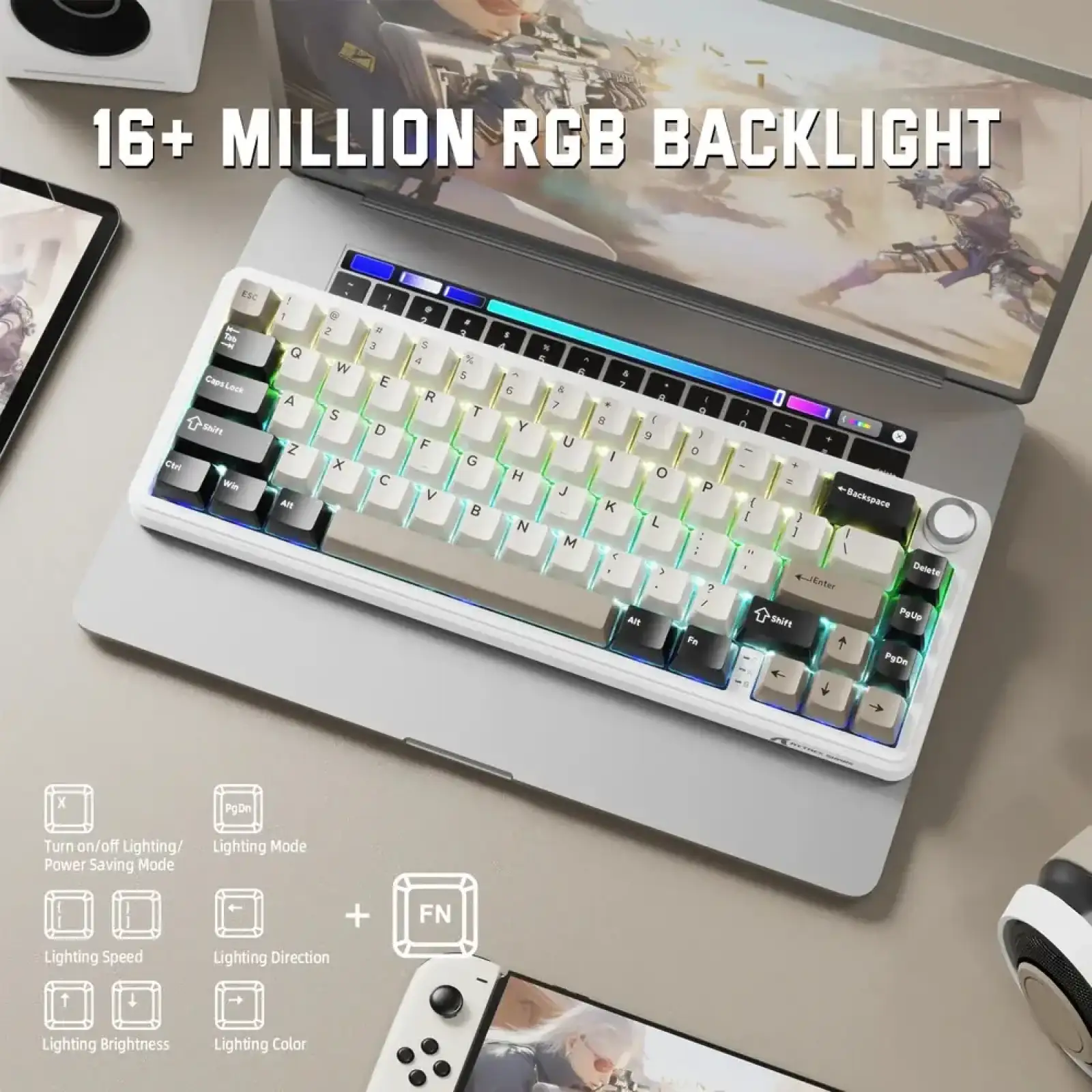 Клавиатура Attack Shark X66 RGB Wireless Cheese White (X66CW_AS) UA