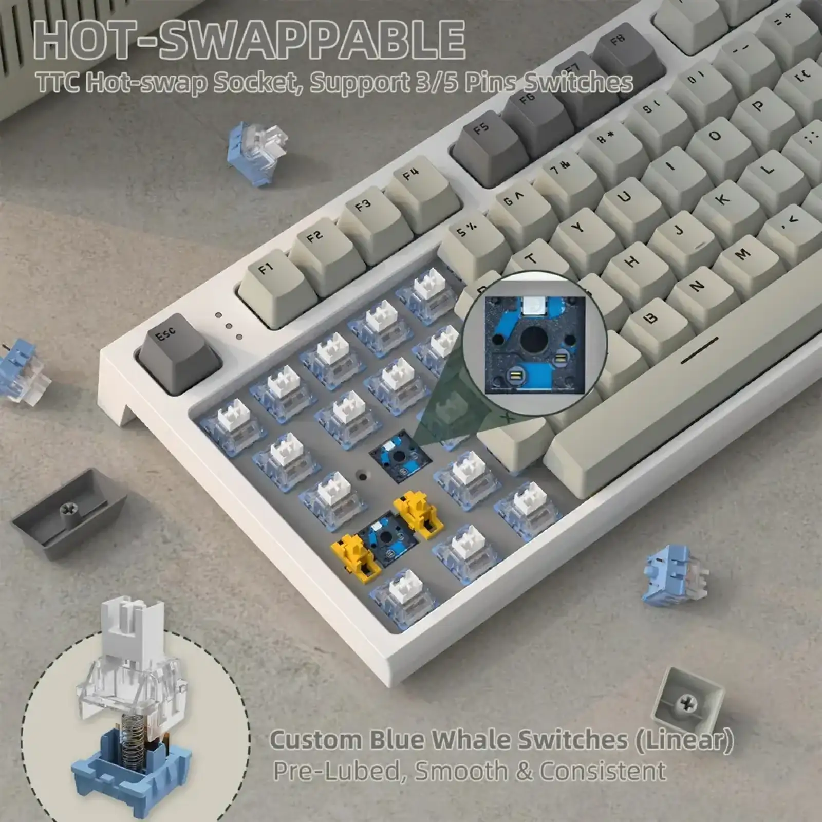 Клавіатура ігрова механічна Attack Shark K86 87кл.RGB,Wireless, Business Gray (K86BG_AS) UA