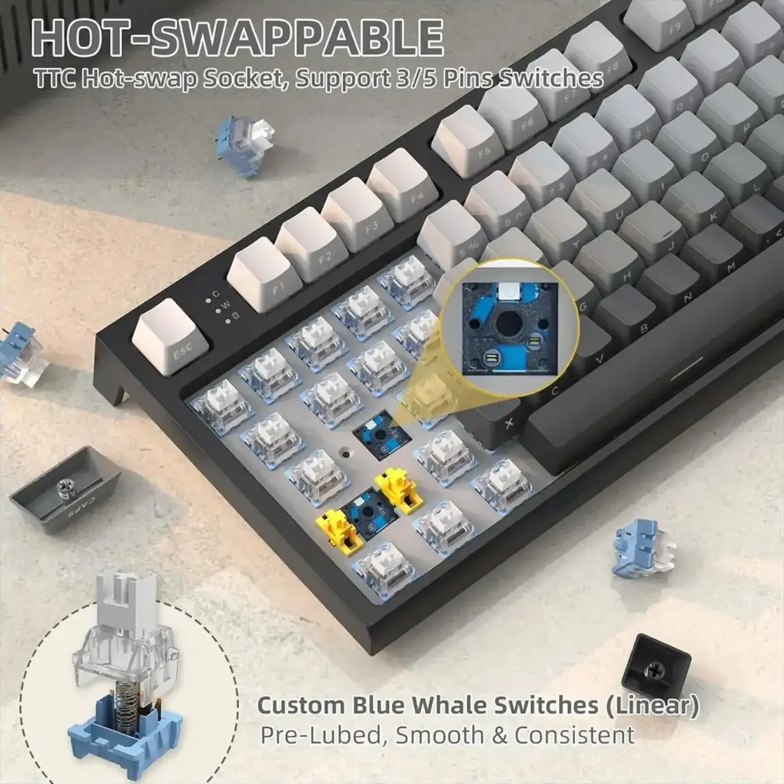 Клавіатура ігрова механічна Attack Shark K86 87кл.RGB,Wireless, Blue Whale перемикачі,Moonlit Night (K86MN_AS) UA
