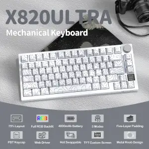 Клавіатура ігрова механічна Attack Shark X820 Ultra 81кл.RGB,Wireless, Gift Axis, ENG version, White (X820ULTRAGA_AS) UA