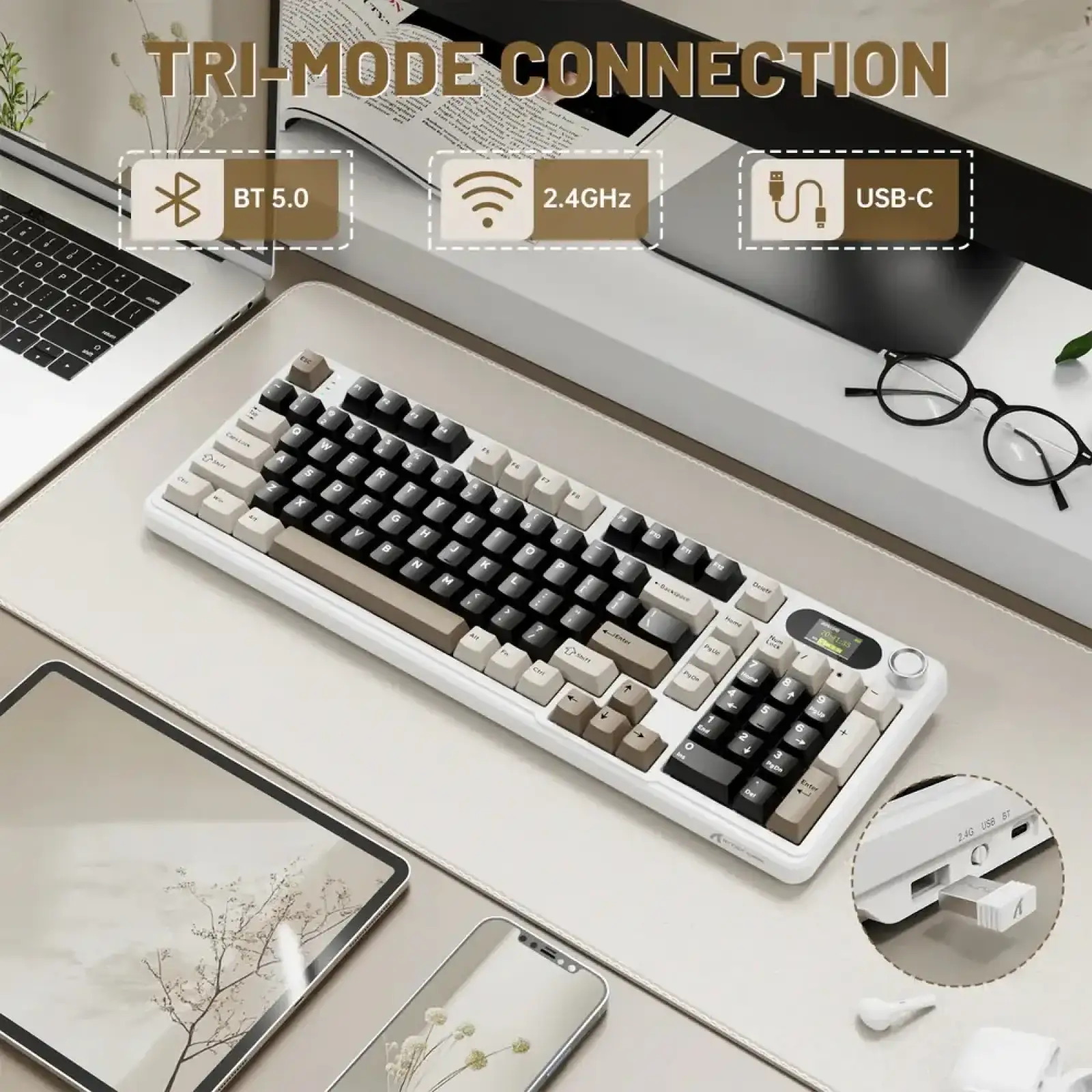 Клавіатура ігрова механічна Attack Shark X98 Pro 99кл. RGB, Wireless, ENG version, Cheese white (X98PROCW_AS) UA