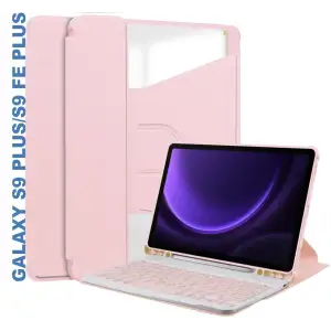 Колір: Рожевий - Чохол з бездротовою клавіатурою 360° Rotatable BeCover для Samsung Galaxy Tab S9 Plus (SM-X810/SM-X816)/S9 FE Plus (SM-X610/SM-X616) 12.4" Pink (710396)