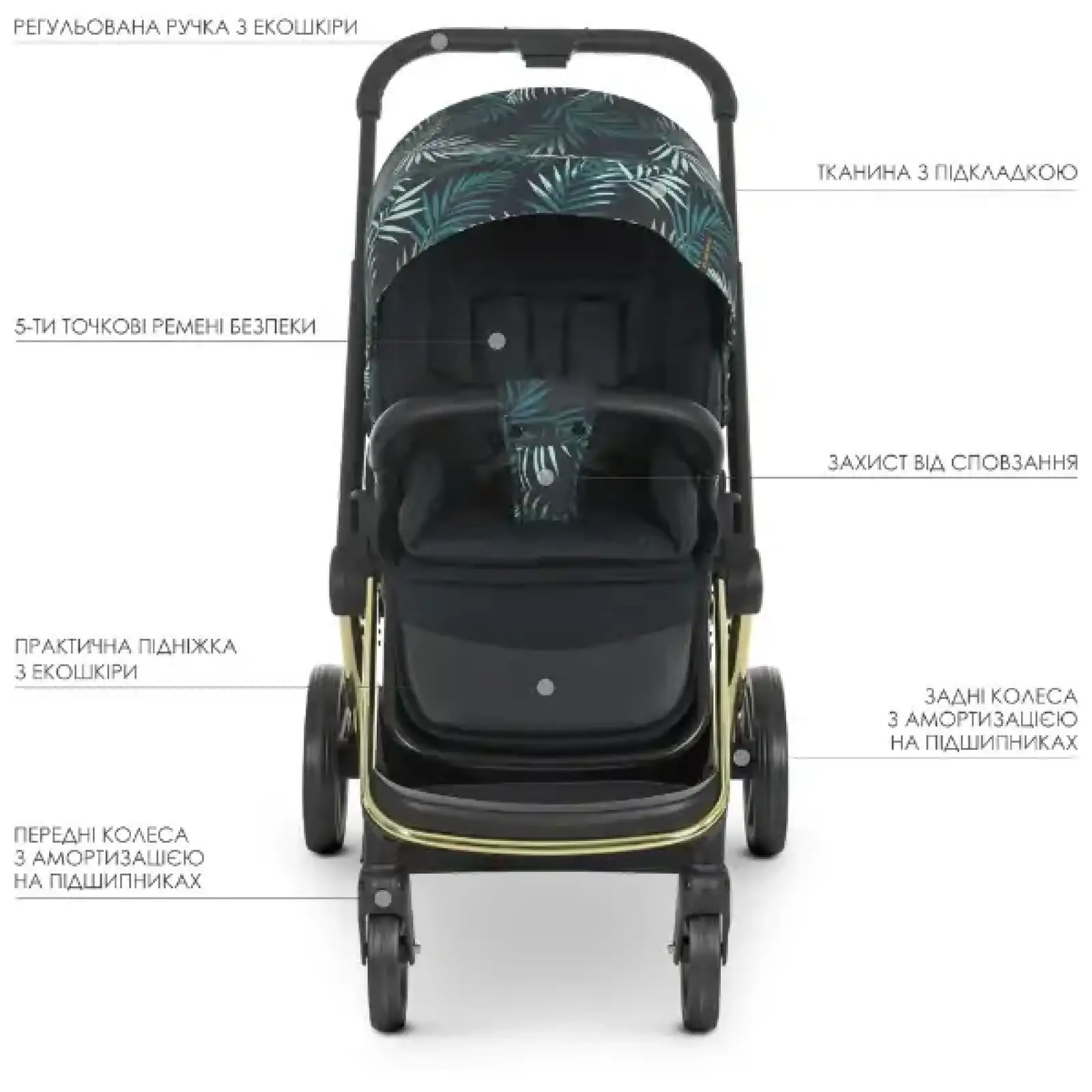 Коляска універсальна 2в1 El Camino Persona ME 1091-G (black green palm)