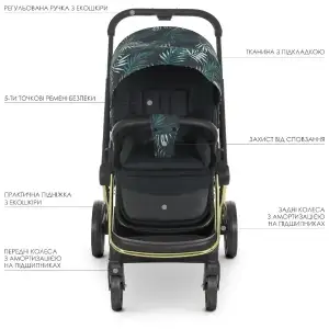 Коляска універсальна 2в1 El Camino Persona ME 1091-G (black green palm)