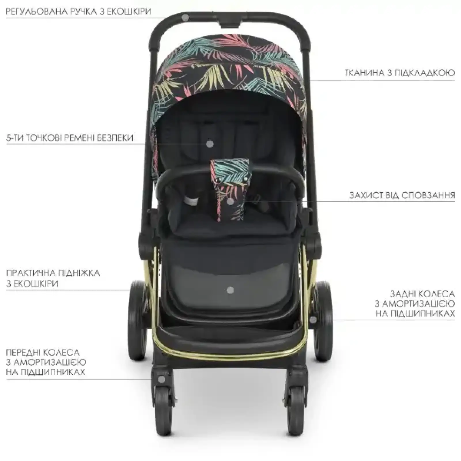 Коляска універсальна 2в1 El Camino Persona ME 1091-G (black pink palm)