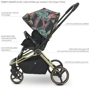 Коляска універсальна 2в1 El Camino Persona ME 1091-G (black pink palm)