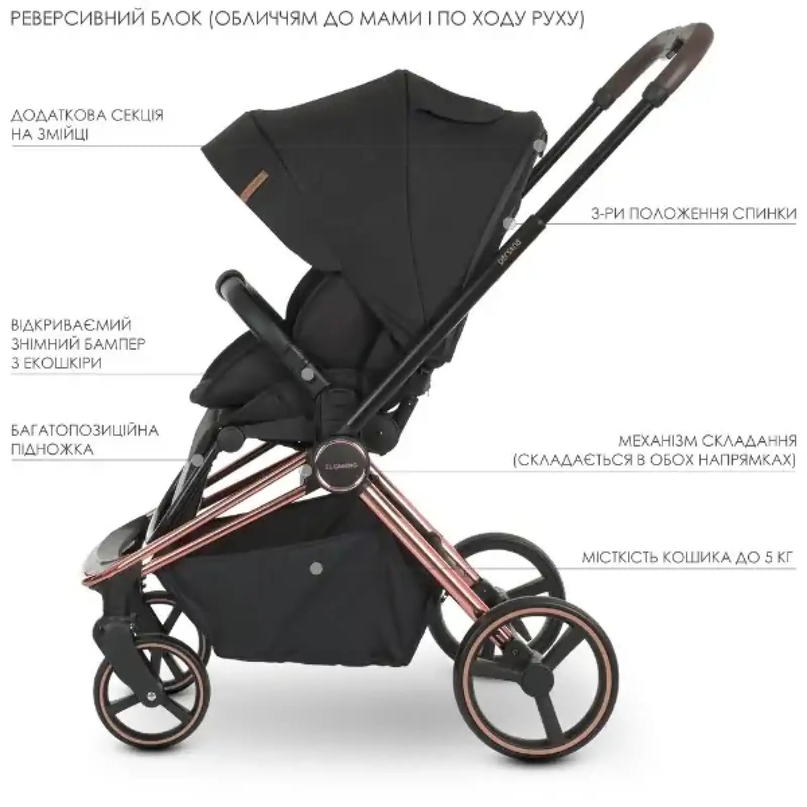 Коляска універсальна 2в1 El Camino Persona ME 1091-RG (black)