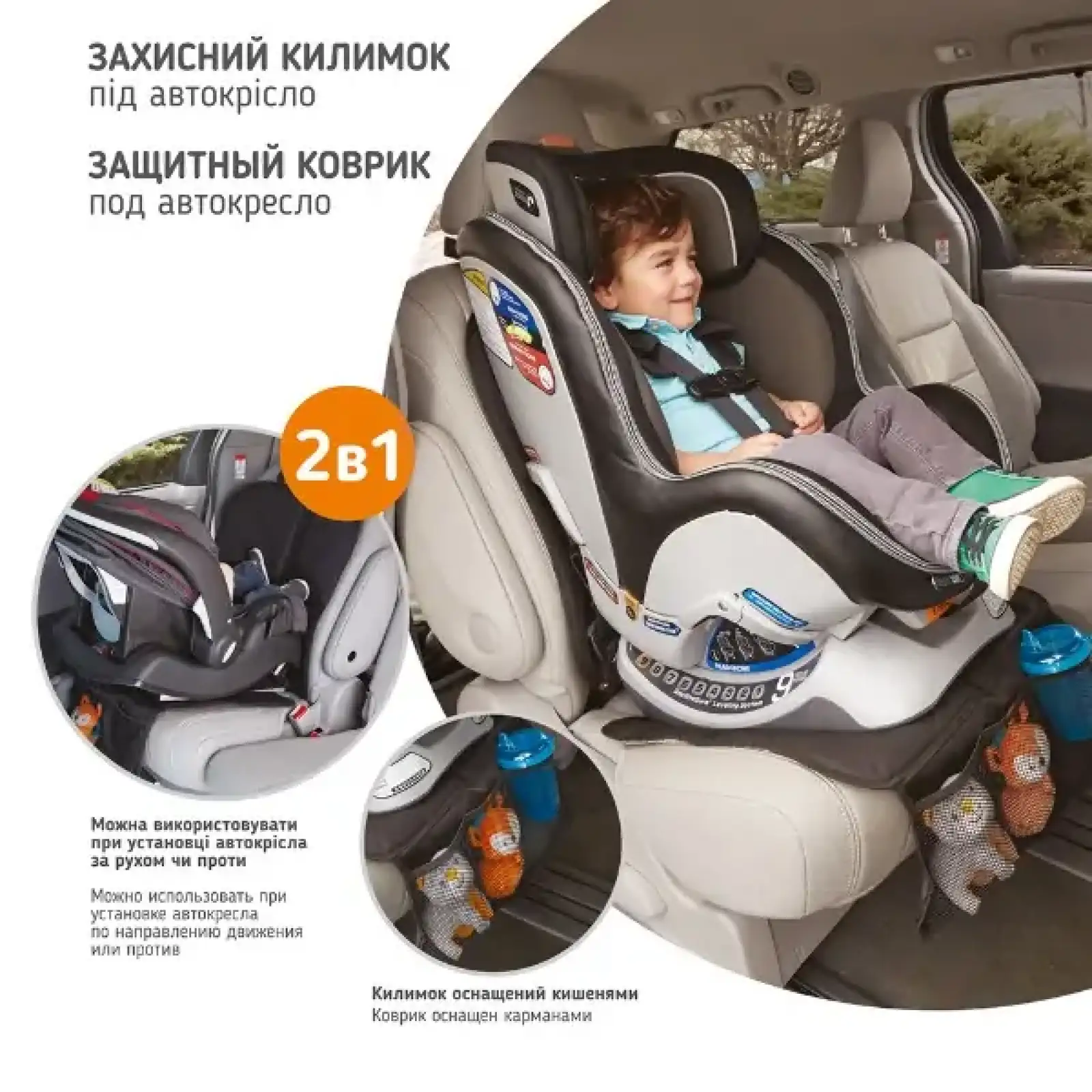 Захисний килимок під автокрісло ME1072 3 кишені (сітка),чорний