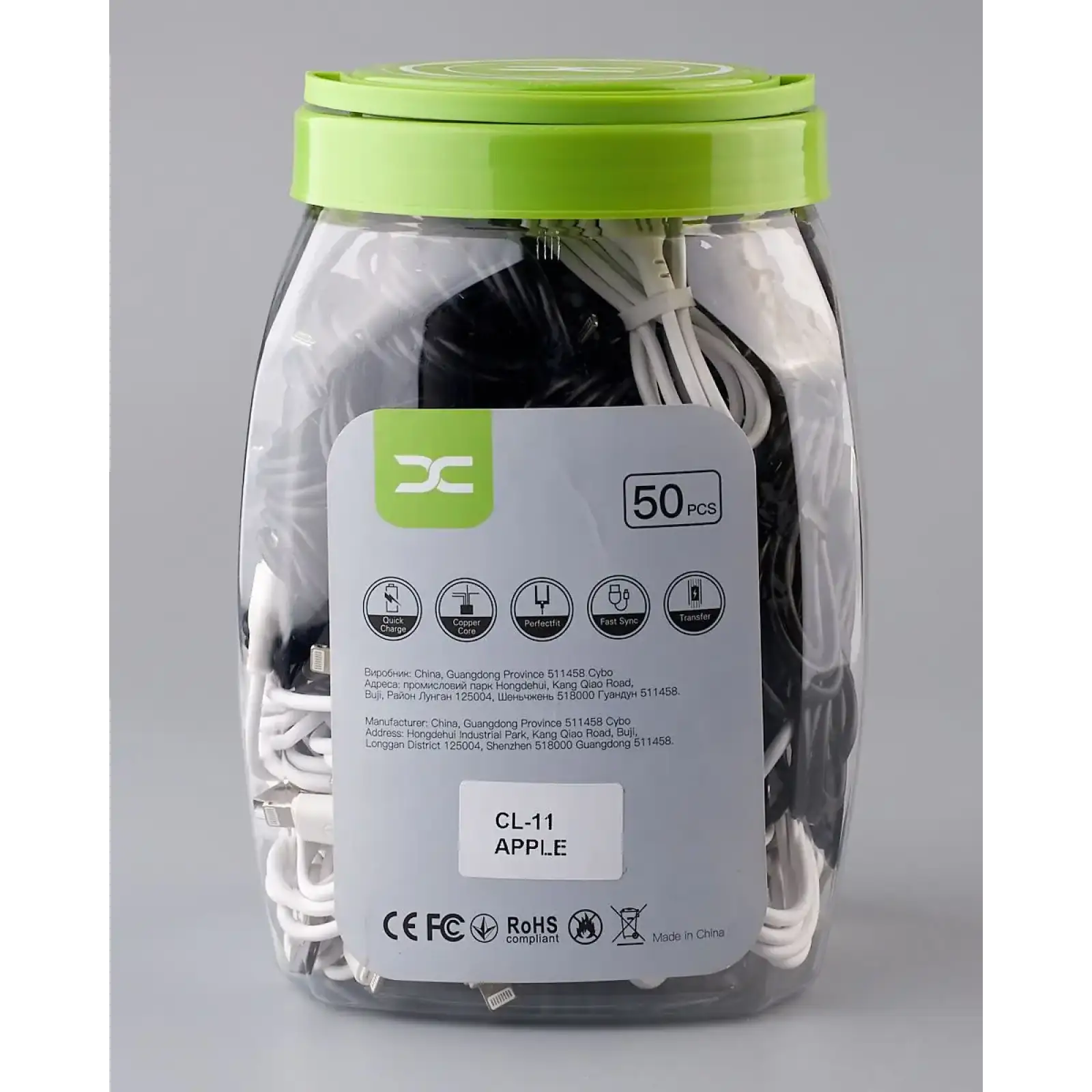 USB кабель DC Lightning (CL-11) 50pcs/bottle, 1m чорний/білий UA