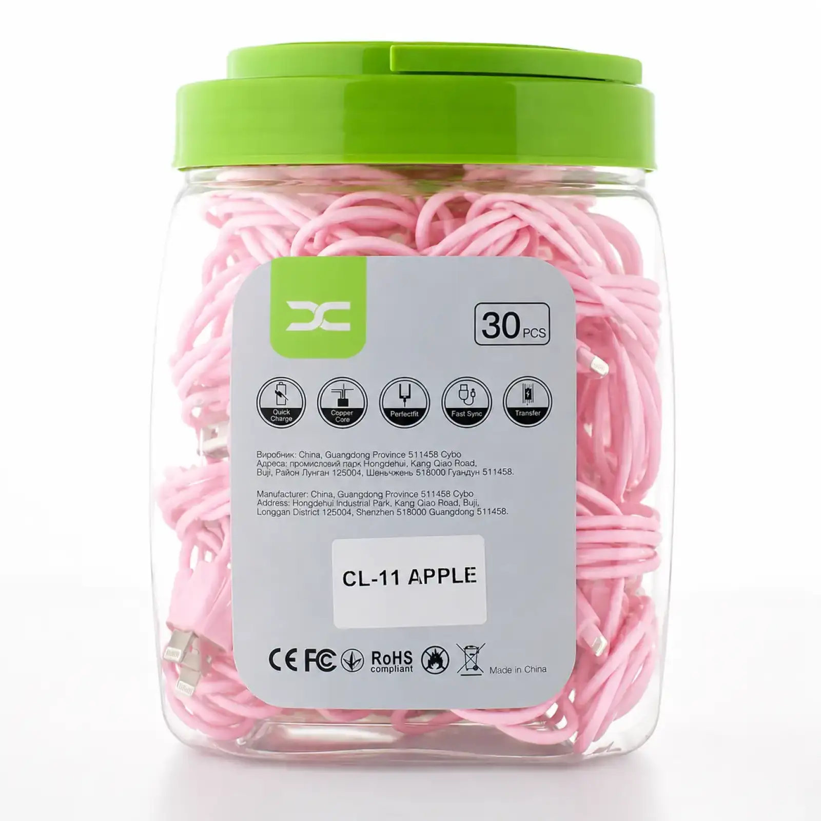 USB кабель DC Lightning (CL-11) 30pcs/bottle, 1m рожевий UA
