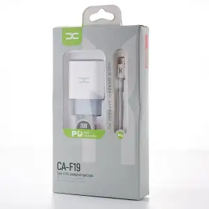 МЗП DC 2в1 блок (1 PD / 20W) + кабель (Type-C - Lightning 20W) (CA-F19) білий UA