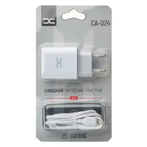 МЗП DC 2в1 блок (2 USB / 2.4A) + кабель (USB - Lightning) (CA-D24) білий UA