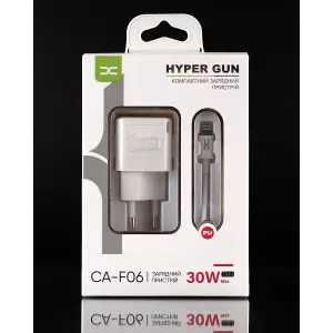 МЗП DC 2в1 блок (1PD / 30W / GaN Technology) + кабель (Type-C - Lightning 20W) (CA-F06) білий UA