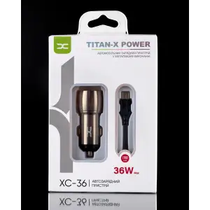 АЗП DC 2в1 блок (2 QC3.0 / 36W) + кабель (USB - Micro) (XC-36) Metal темно-сірий UA