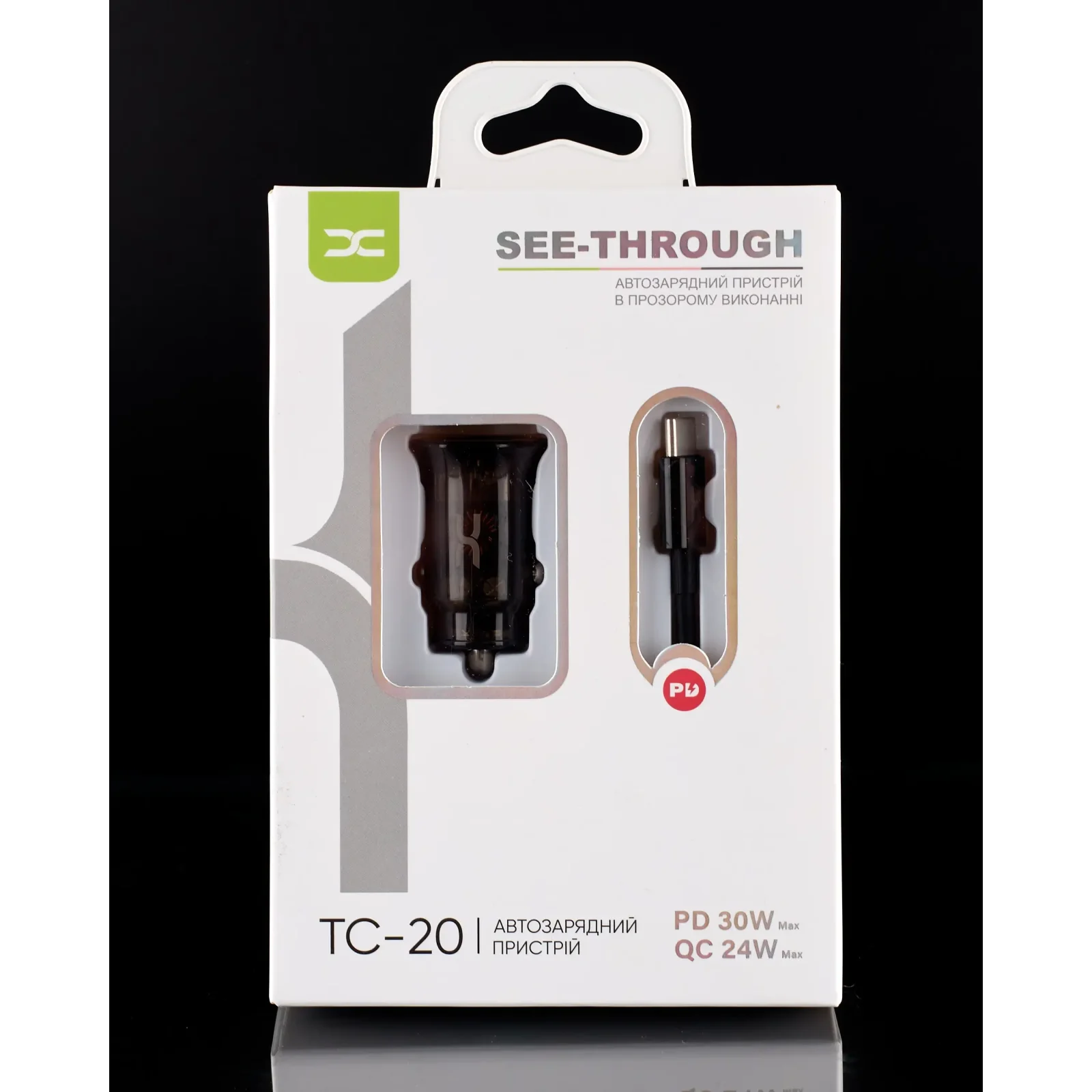 АЗУ DC 2в1 Type-C PD/30W+QC3.0/24W Fast Charger (TC-20) чорний UA