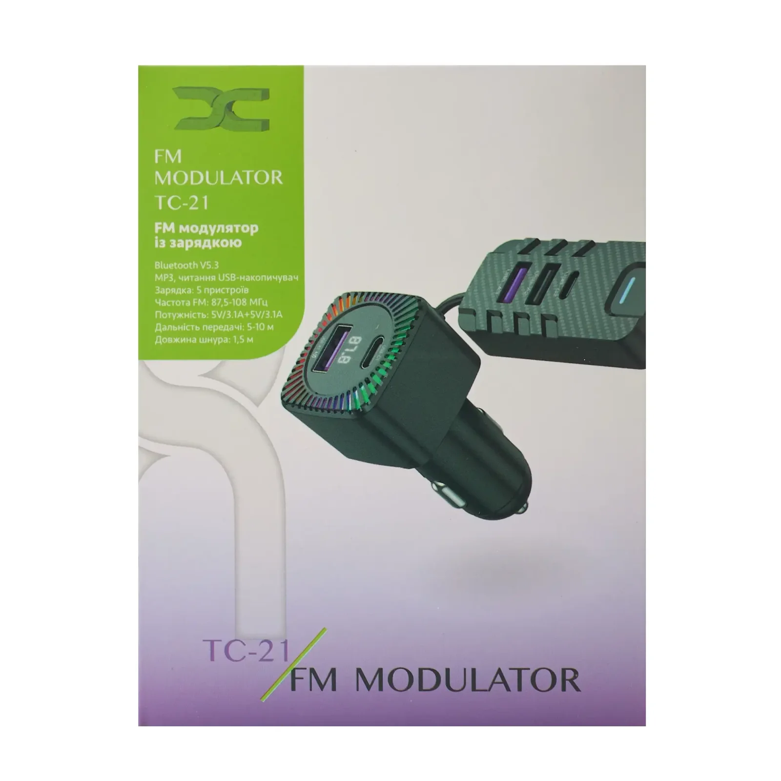 FM модулятор DC (TC-21) Bluetooth 5V/12V/24V/6.2A чорний UA