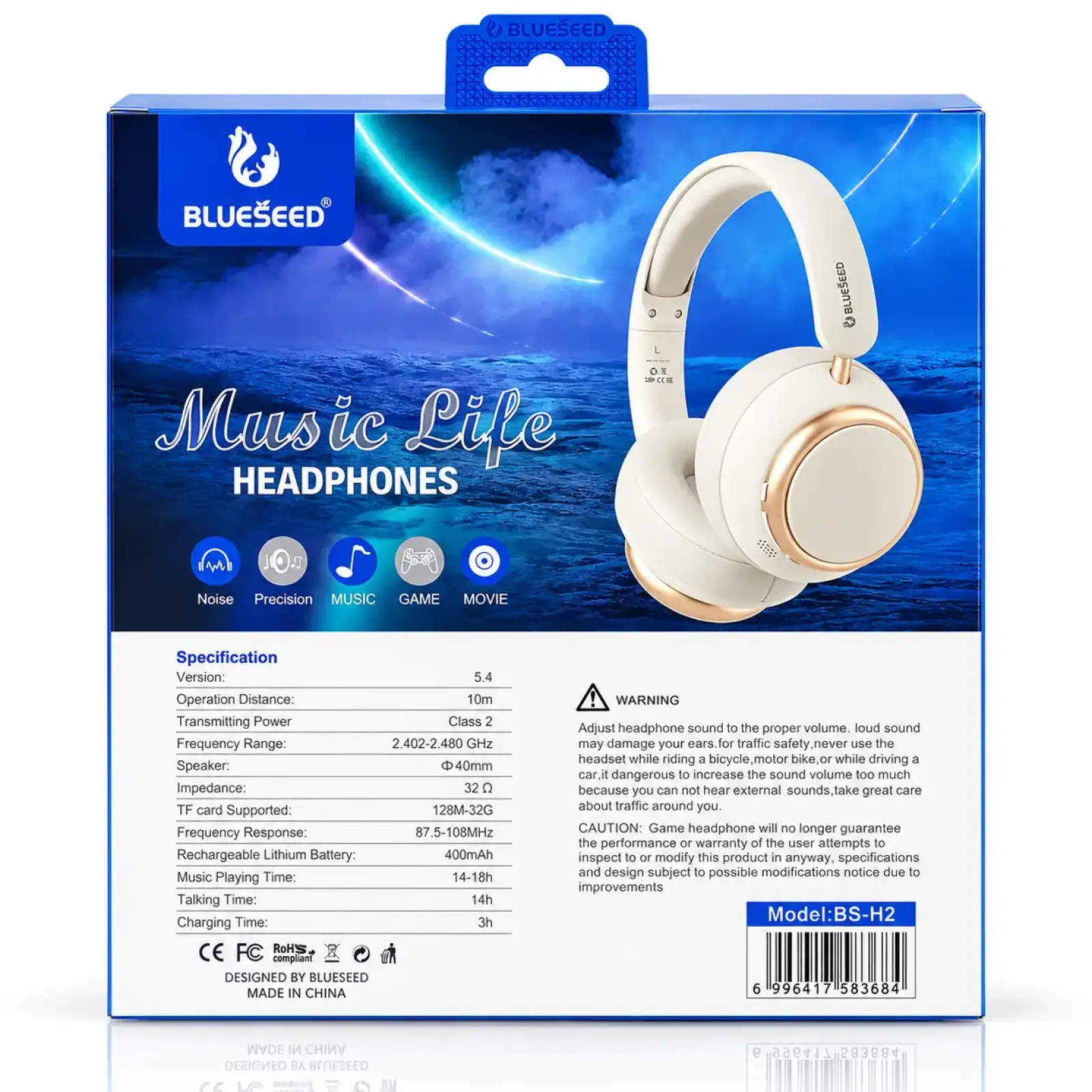 Накладна Bluetooth гарнітура Blueseed BS-H2 black UA