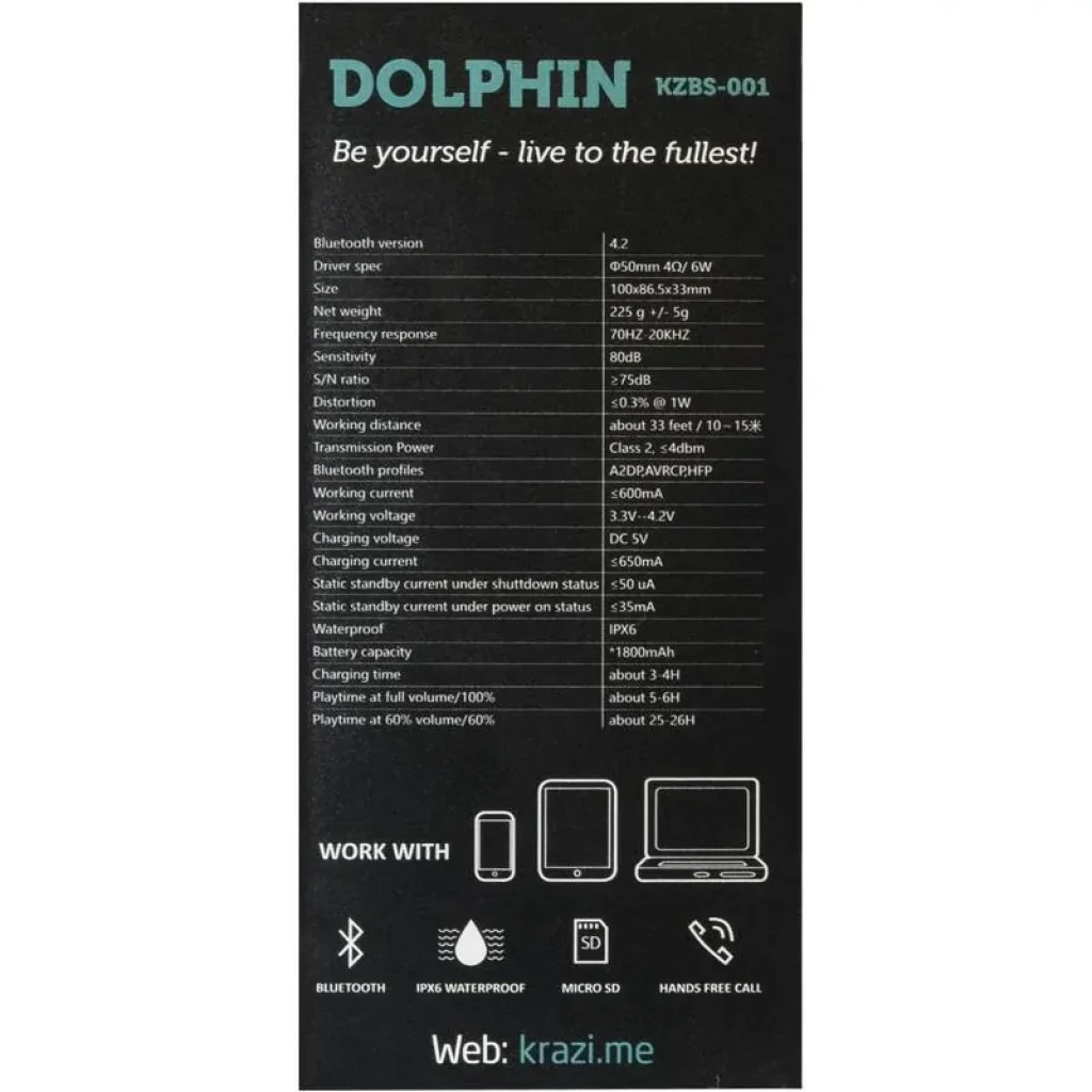 Колонка Bluetooth Speaker Krazi Dolphin KZBS-001 Black + (Wireless Charging) UA