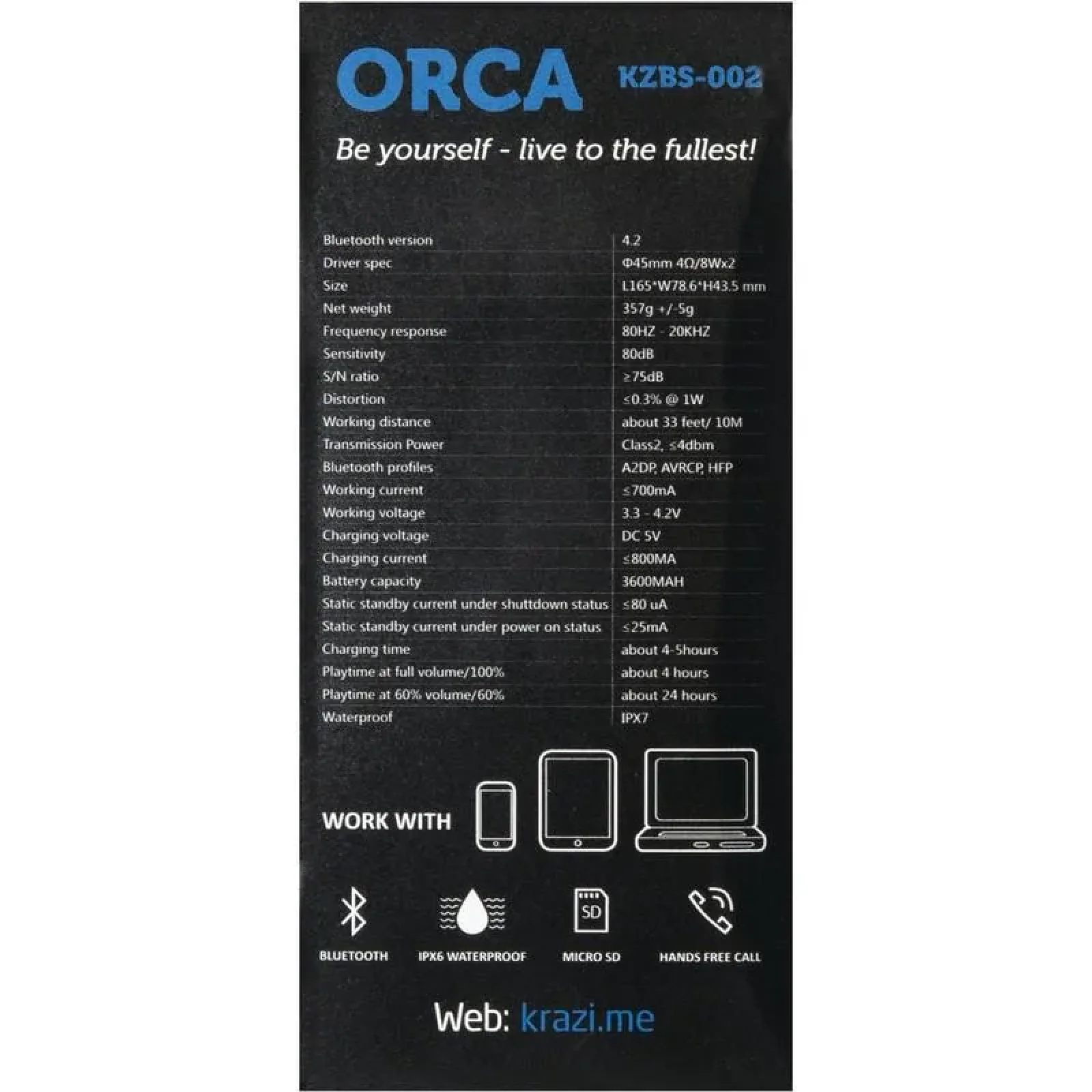 Колонка Bluetooth Speaker Krazi Orca (Waterproof) KZBS-002 Black UA