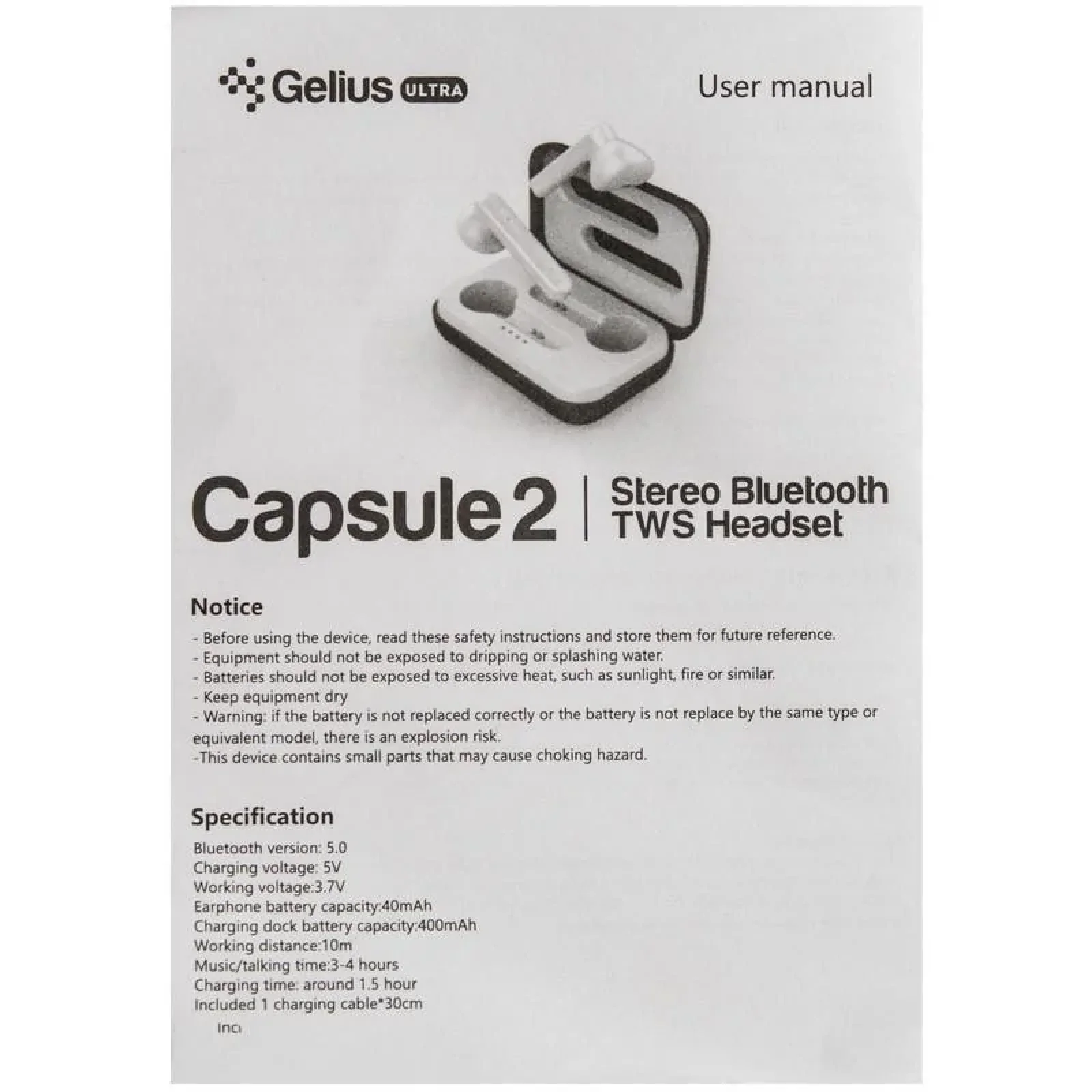 Наушники Stereo Bluetooth Headset Gelius Ultra Capsule 2 GU-TWS-003v2 White UA