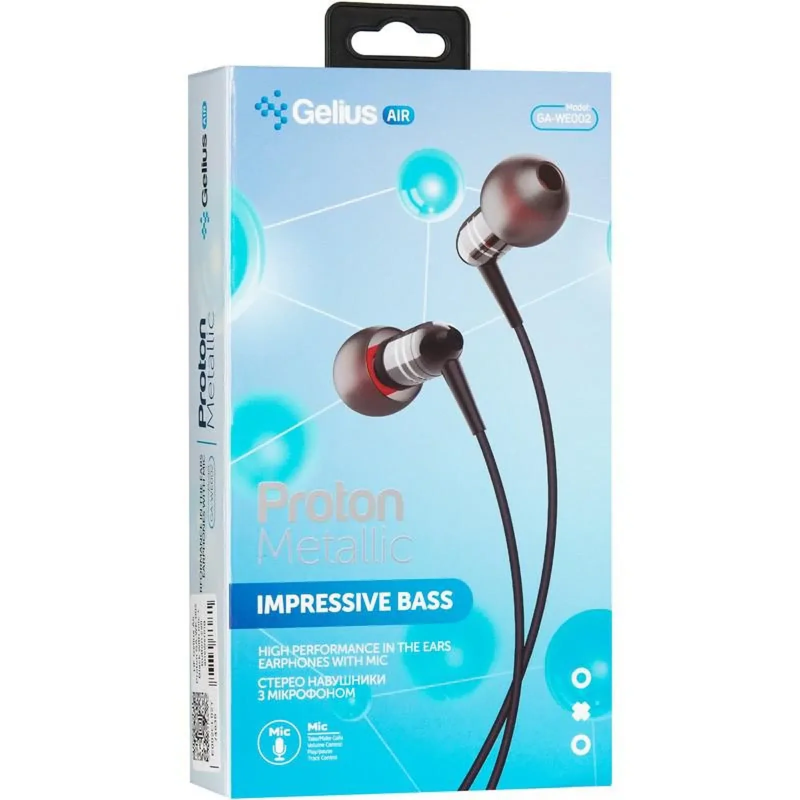 Наушники HF Gelius Air Proton GA-WE-002 Black with mic + button call answering UA