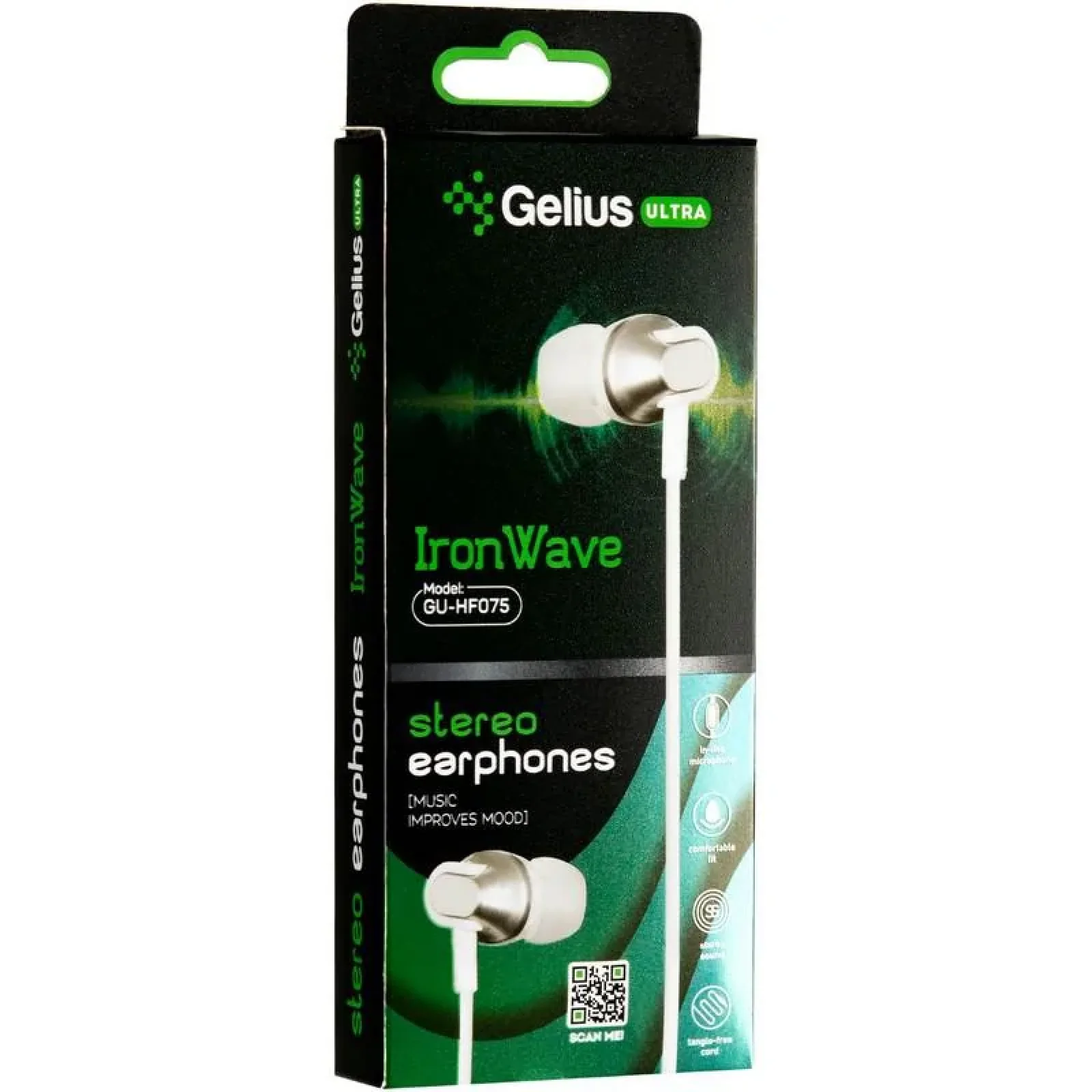 Наушники HF Gelius Ultra Iron Wave GU-075 White with mic + button call answering UA