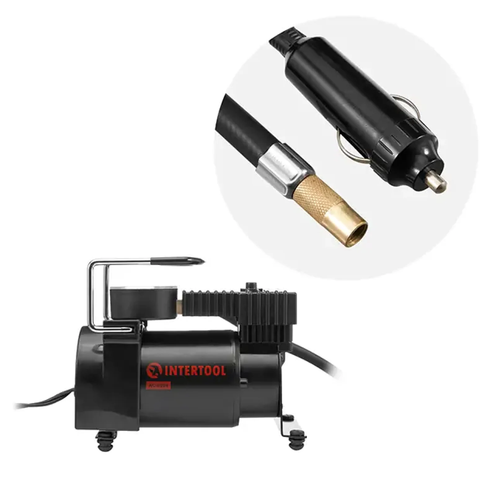 Компресор автомобільний 12 В, 14 А, циліндр 30 мм, макс. 7 бар, шланг 1 м, кабель живлення 3 м INTERTOOL (AC-0004) UA