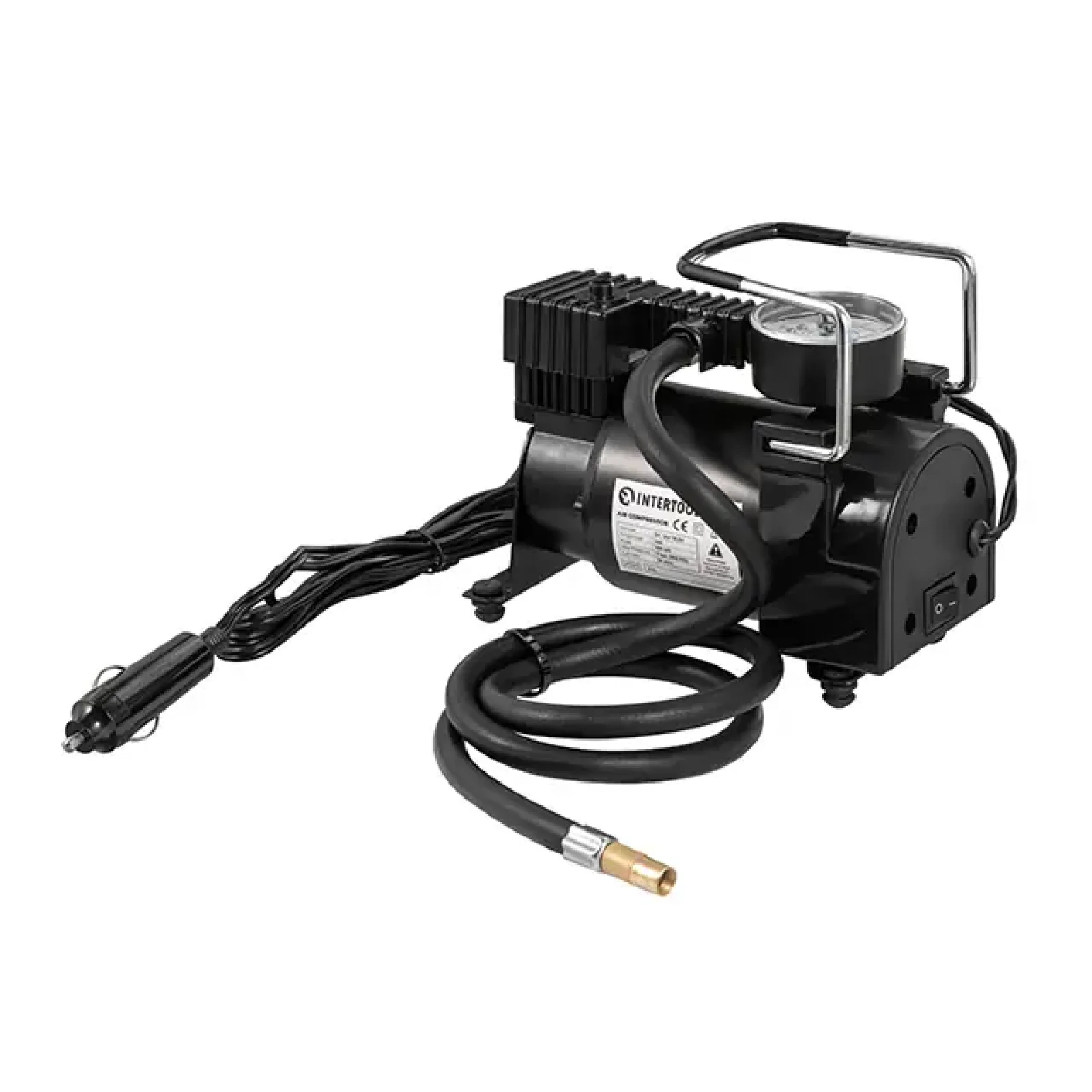 Компресор автомобільний 12 В, 14 А, циліндр 30 мм, макс. 7 бар, шланг 1 м, кабель живлення 3 м INTERTOOL (AC-0004) UA