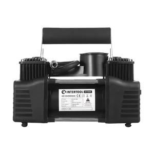 Компресор автомобільний 12 В, 25 А, циліндр 2х30 мм, макс. 10 бар, шланг 0.25*2 м + PU 4.5 м, кабель живлення 3 м INTERTOOL (AC-0005) UA