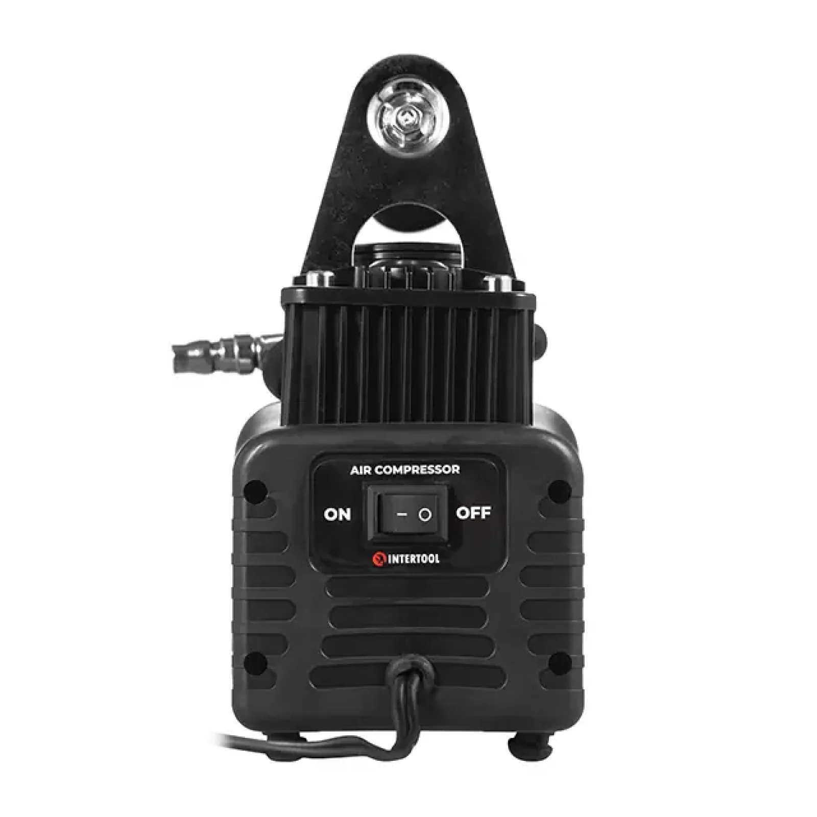 Компресор автомобільний 12 В, 25 А, циліндр 2х30 мм, макс. 10 бар, шланг 0.25*2 м + PU 4.5 м, кабель живлення 3 м INTERTOOL (AC-0005) UA