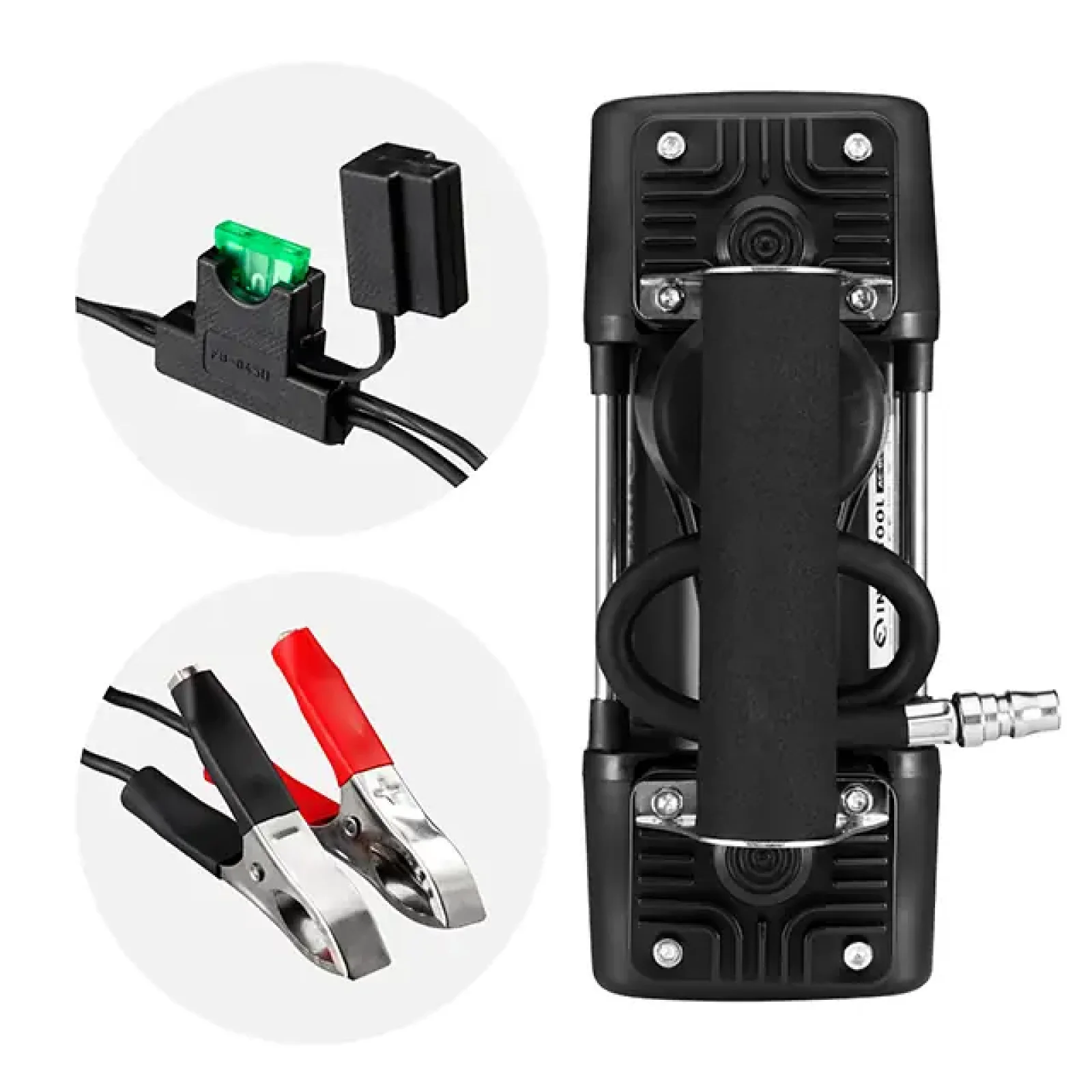 Компресор автомобільний 12 В, 25 А, циліндр 2х30 мм, макс. 10 бар, шланг 0.25*2 м + PU 4.5 м, кабель живлення 3 м INTERTOOL (AC-0005) UA