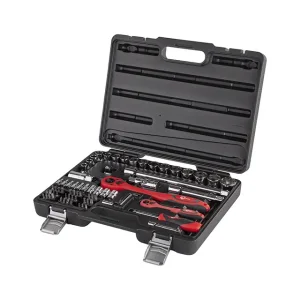 Набір інструментів, проф., 1/2" + 1/4", Cr-V, 72 од., головки: 4-27 мм, біти 33 од., кейс INTERTOOL (ET-6072) UA