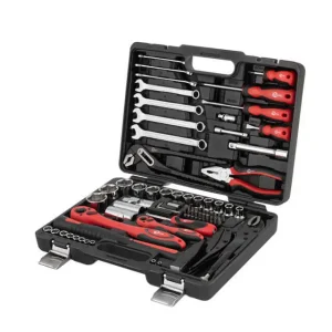 Набір інструментів, проф., 1/2" + 1/4", Cr-V, 72 од., головки: 4-32 мм, біти 20 од., ключі: 8-15 мм, кейс INTERTOOL (ET-6073) UA
