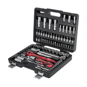 Набір інструментів, проф., 1/2" + 1/4", Cr-V, 94 од., головки: 4-32 мм, біти 32 од., подовж. головки: 6-19 мм, кейс INTERTOOL (ET-6094) UA