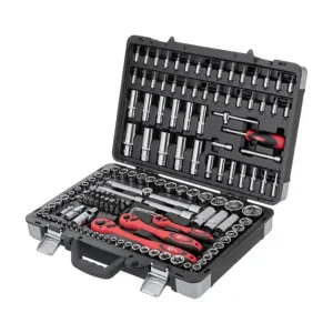 Набір інструментів, проф., 1/2" + 3/8" + 1/4", Cr-V, 151 од., головки: 4-32 мм, E4-E24, біти 54 од., подовж. головки: 4-22 мм, кейс INTERTOOL (ET-7151) UA