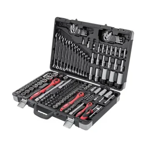 Набір інструментів, проф., 1/2" + 3/8" + 1/4", Cr-V, 176 од., головки: 4-32 мм, E4-E24, біти 57 од., подовж. головки: 4-18 мм, ключі: 8-19 мм, кейс INTERTOOL (ET-7176) UA