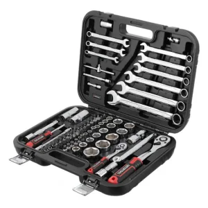Набір інструментів STORM, 1/2" + 1/4", Cr-V, 82 од., головки: 4-32 мм, біти 32 од., ключі: 8-22 мм, кейс INTERTOOL (ET-8082) UA