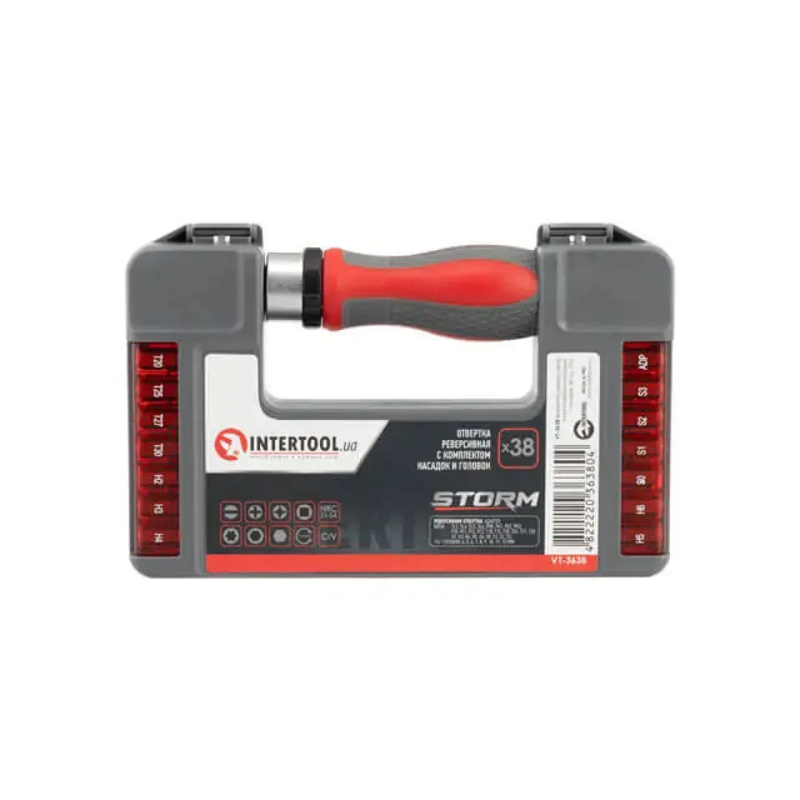 Викрутка реверсивна з комплектом насадок і головок, 38 од., STORM INTERTOOL (VT-3638) UA