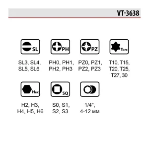 Викрутка реверсивна з комплектом насадок і головок, 38 од., STORM INTERTOOL (VT-3638) UA