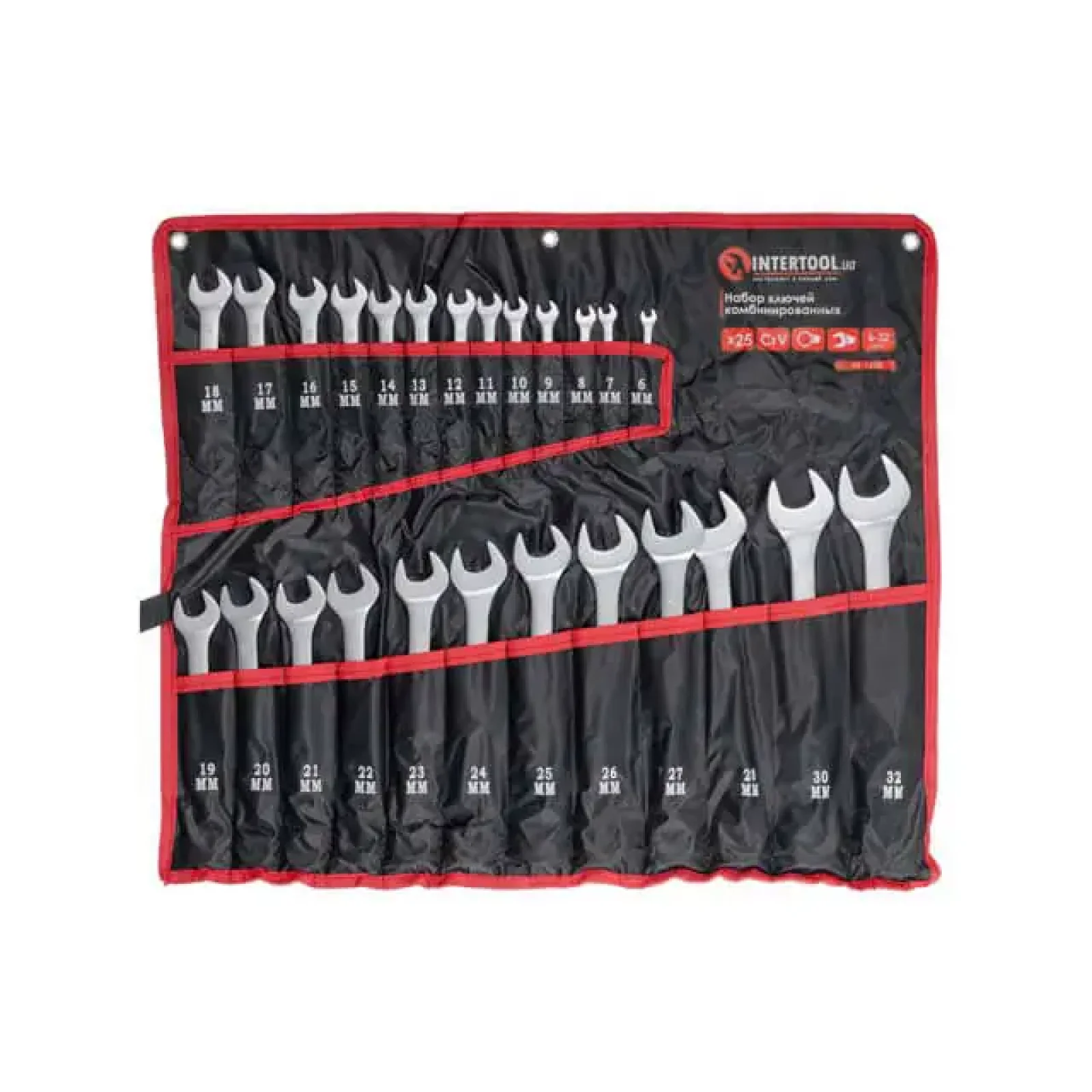 Набір ключів комбінованих, 25 шт., 6-32 мм, Cr-V, чохол INTERTOOL (HT-1200) UA