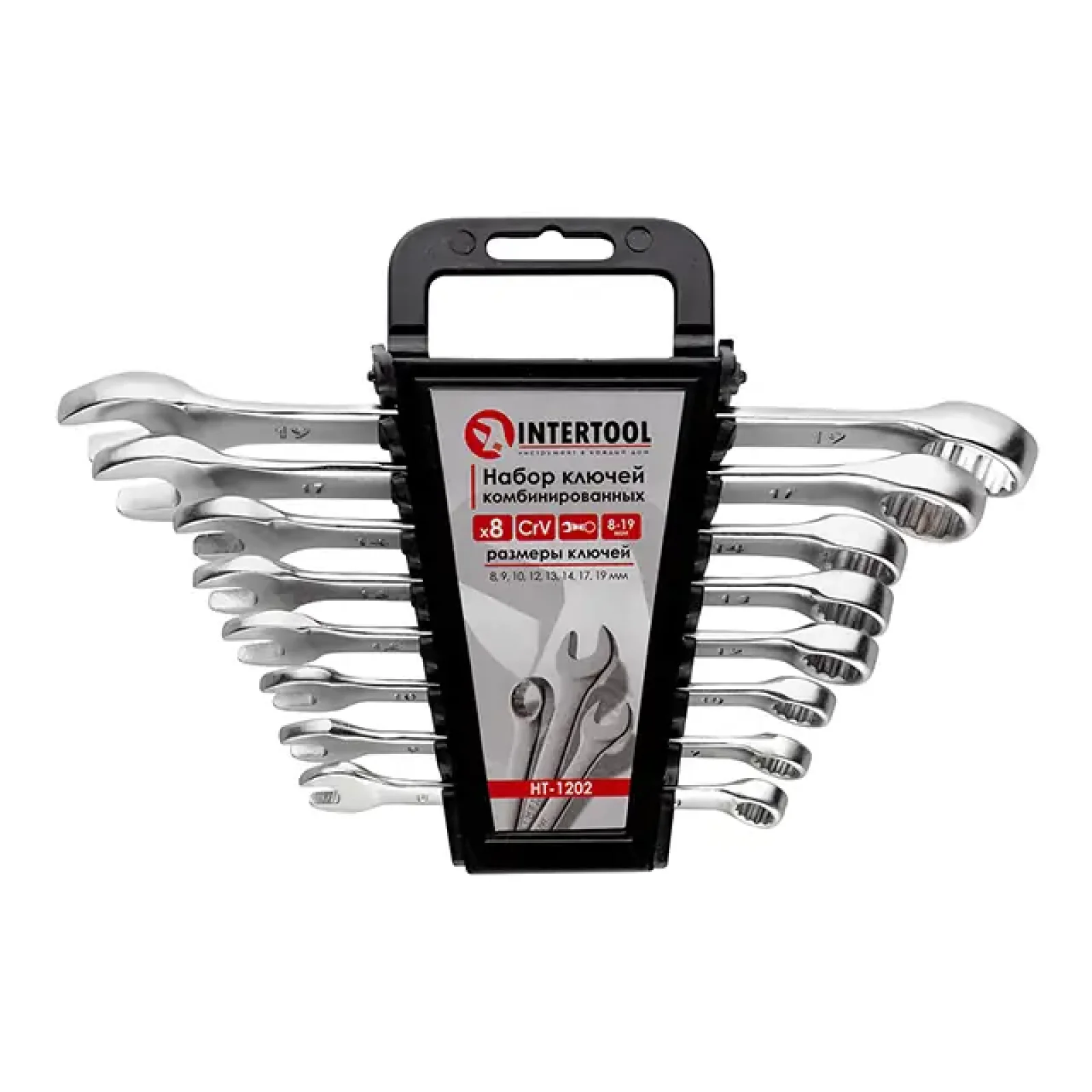 Набір ключів комбінованих, 8 шт., 8-19 мм, Cr-V INTERTOOL (HT-1202) UA