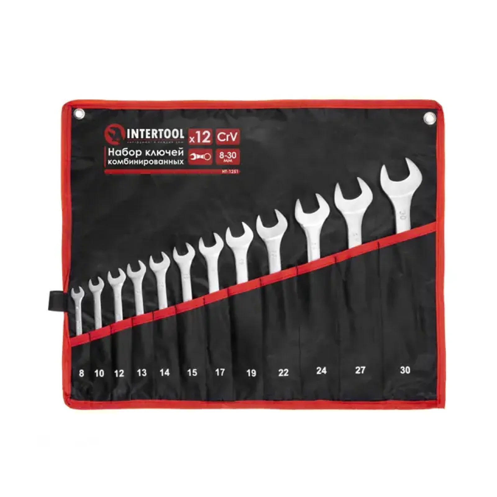 Набір ключів комбінованих, 12 шт., 8-30 мм, Cr-V, чохол INTERTOOL (HT-1251) UA
