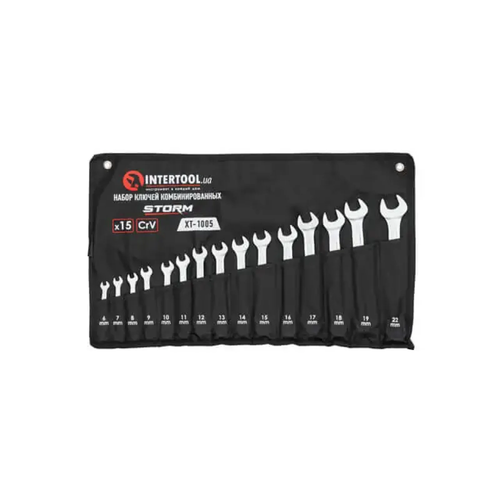 Набір ключів комбінованих, 15 шт., 6-22 мм, Cr-V, чохол, DIN3113, STORM INTERTOOL (XT-1005) UA