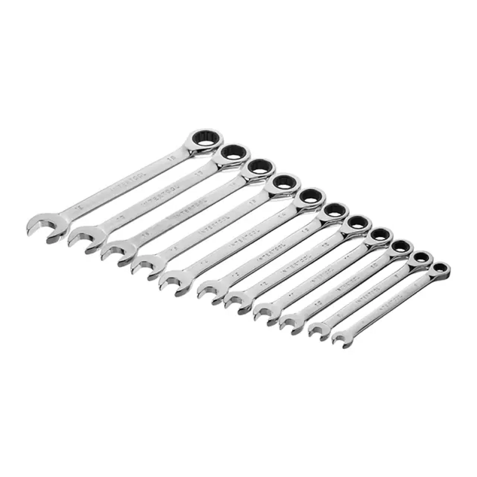 Набір ключів комбінованих, з тріскачкою, 11 шт., 8-19 мм, Cr-V, професійний, DIN3113 INTERTOOL (XT-1304) UA