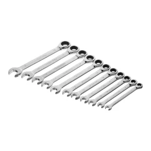 Набір ключів комбінованих, з тріскачкою, 11 шт., 8-19 мм, Cr-V, професійний, DIN3113 INTERTOOL (XT-1304) UA