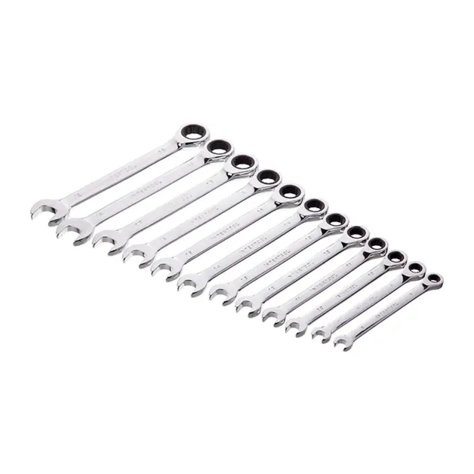 Набір ключів комбінованих, з тріскачкою, 12 шт., 8-19 мм, Cr-V, професійний, DIN3113 INTERTOOL (XT-1305) UA