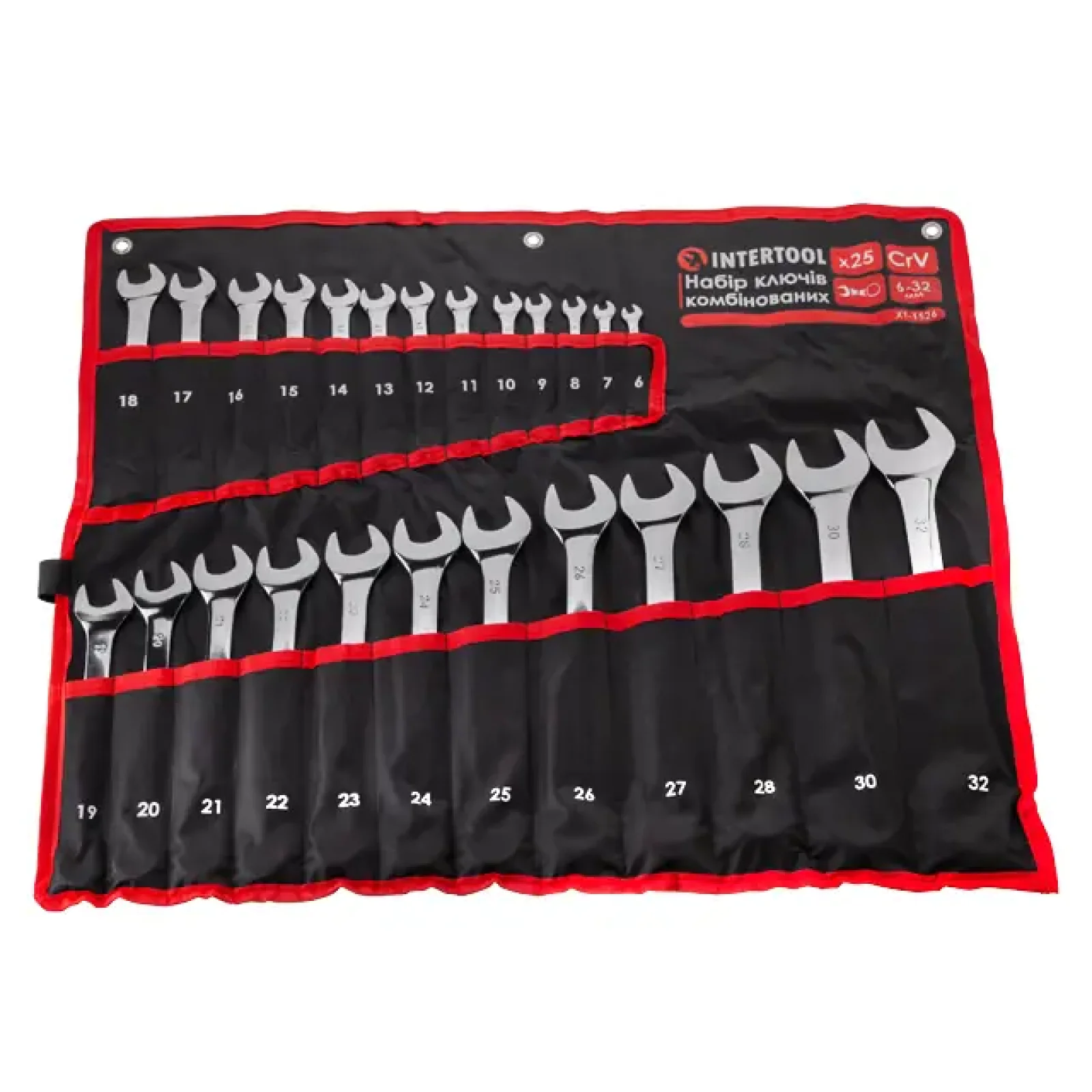 Набір ключів комбінованих, 25 шт., 6-32 мм, професійні, DIN3113, чохол INTERTOOL (XT-1526) UA