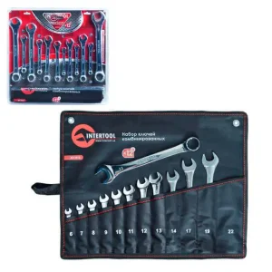 Набір ключів комбінованих, 12 шт., 6-22 мм, Cr-V, професійні, DIN3113, чохол INTERTOOL (XT-1512) UA