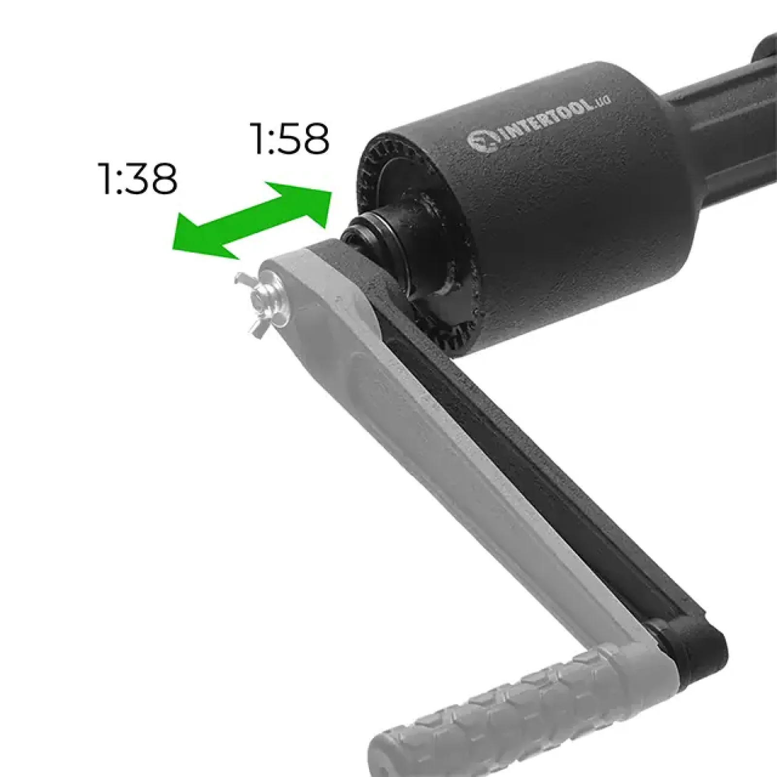 Ключ балонний роторний для вантажних авто, 380 мм, двошвидкісний, передавальне відношення 1:58/1:38, макс. крутний момент 3800 Nm, головки 32, 33 мм, кейс INTERTOOL (XT-0006) UA