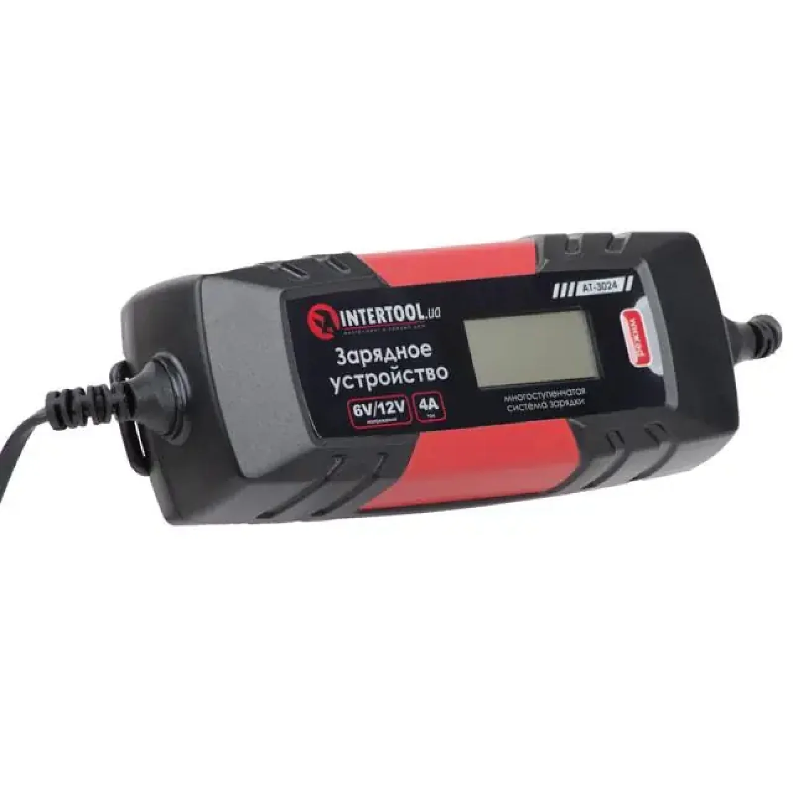 Зарядний пристрій 6/12 В, 4 А, 1,2-120 Аг, зимовий режим зарядки, дисплей, з мікропроцесором INTERTOOL (AT-3024) UA